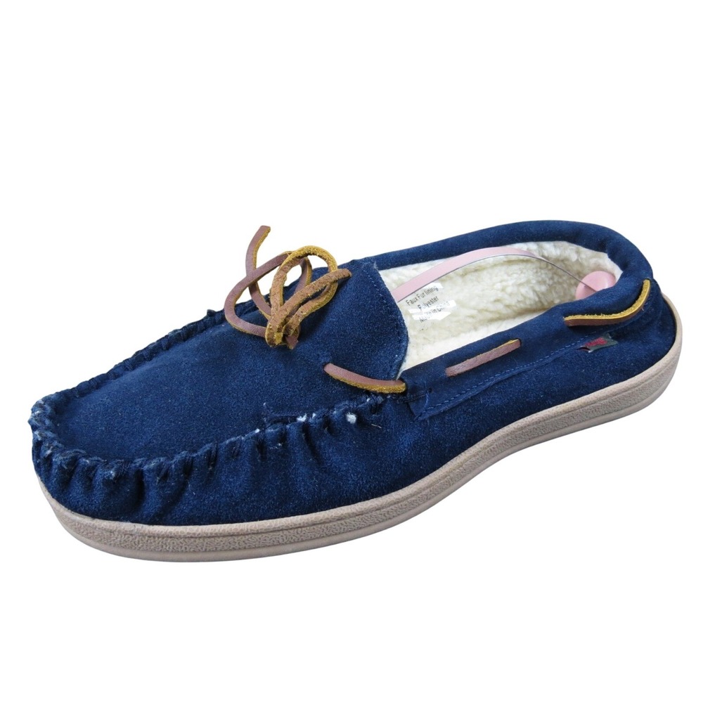 G.H. Bass Cabin Men's 10 Blue Leather Moccasin Slippers Warm Lined Comfort